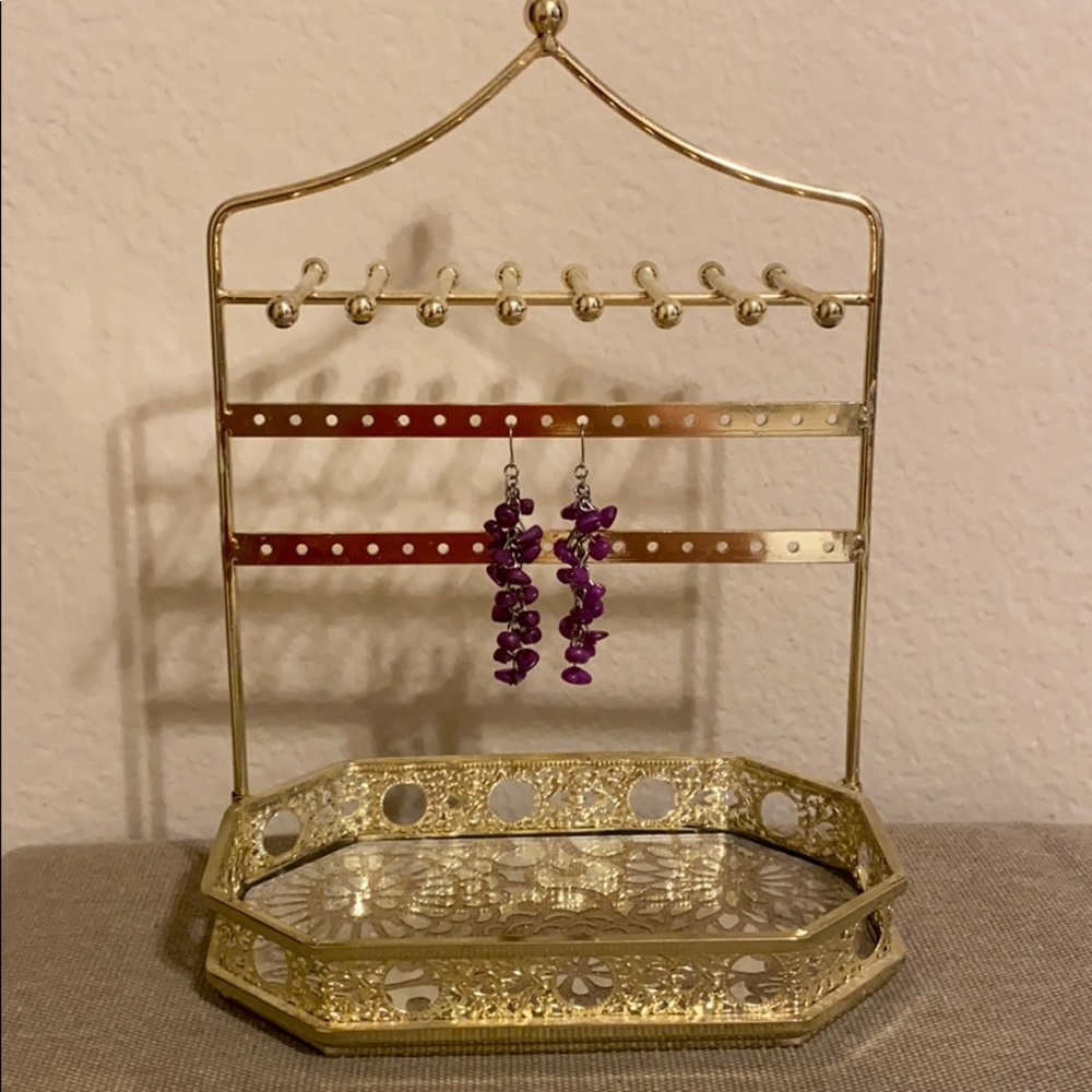 Purple Beaded Drop Earrings Size OS EUC